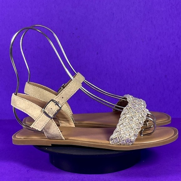 Steve Madden Girls Jnoahh Rhinestone Strappy Sandals Sparkle Open Toe Brown 4 - Picture 1 of 8